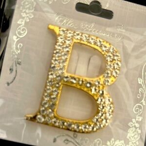 Elegant rhinestone letter “B” brooch Gold  tone